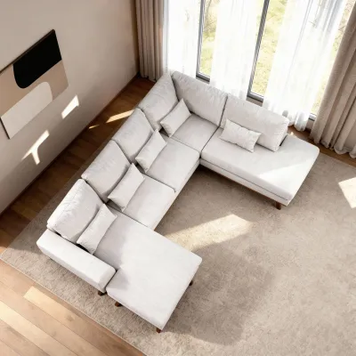 U-bank rechts in beige Melva-stof