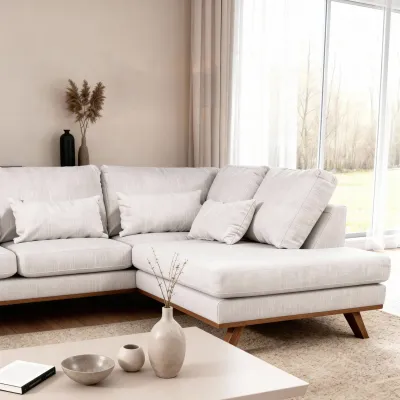 U-bank rechts in beige Melva-stof