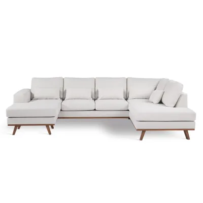 U-bank rechts in beige Melva-stof