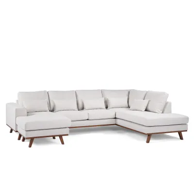 U-bank rechts in beige Melva-stof