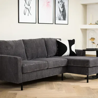 Compacte loungebank in antraciet ribstof