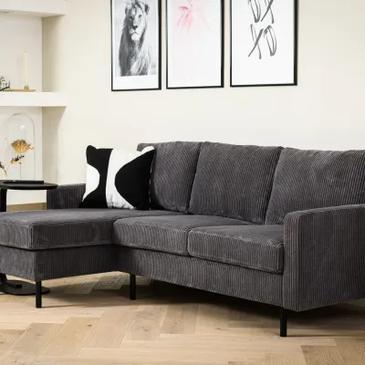 Compacte loungebank in antraciet ribstof