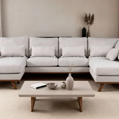 U-bank rechts in beige Melva-stof