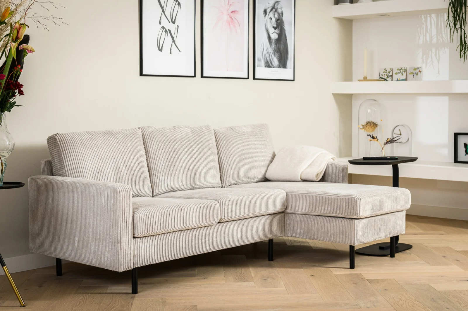 Compacte loungebank in naturel ribstof