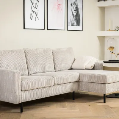 Compacte loungebank in naturel ribstof