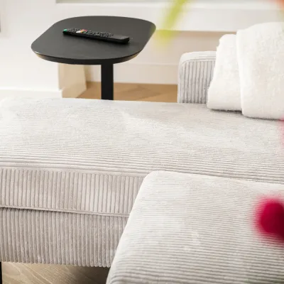 Compacte loungebank in naturel ribstof