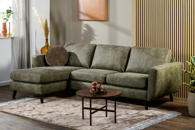 Loungebank in groene lederlook-stof