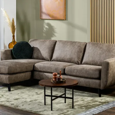 Loungebank in taupe lederlook-stof