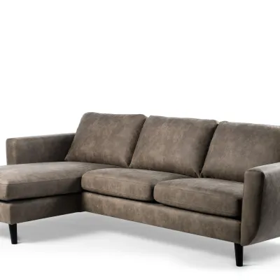 Loungebank in taupe lederlook-stof