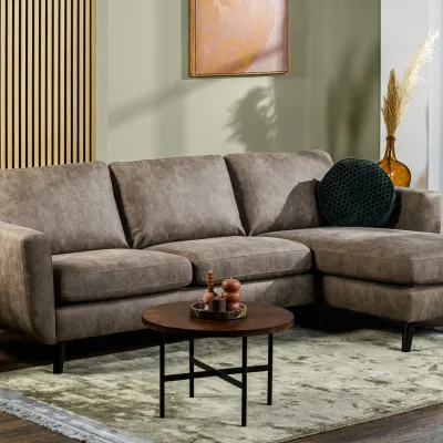Loungebank in taupe lederlook-stof