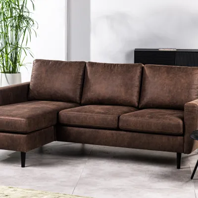 Compacte loungebank in bruine lederlook-stof