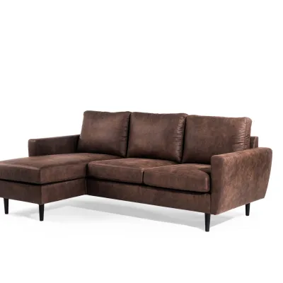 Compacte loungebank in bruine lederlook-stof