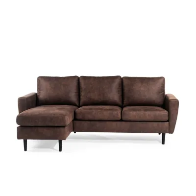 Compacte loungebank in bruine lederlook-stof