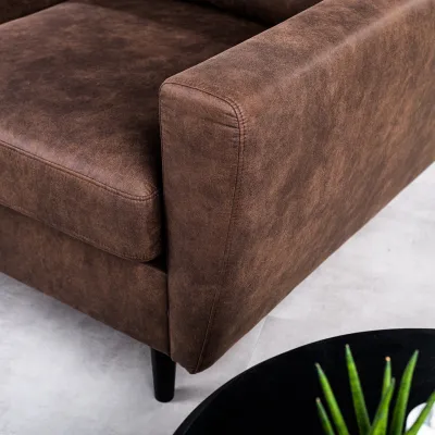 Compacte loungebank in bruine lederlook-stof