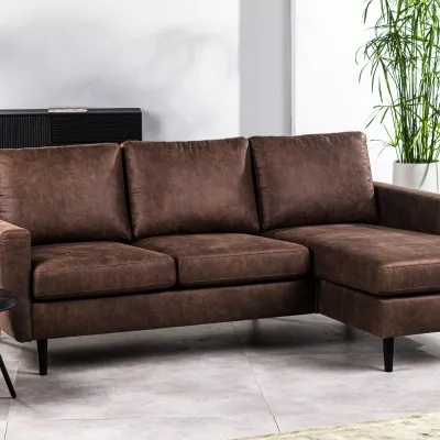 Compacte loungebank in bruine lederlook-stof