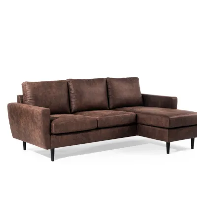 Compacte loungebank in bruine lederlook-stof
