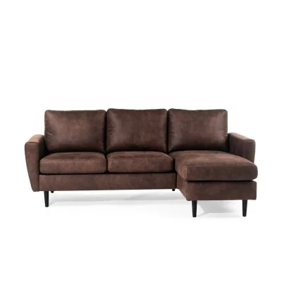 Compacte loungebank in bruine lederlook-stof