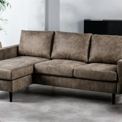 Compacte loungebank in taupe lederlook-stof