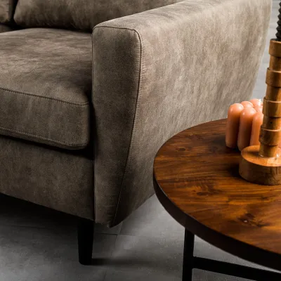 Compacte loungebank in taupe lederlook-stof