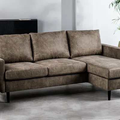 Compacte loungebank in taupe lederlook-stof