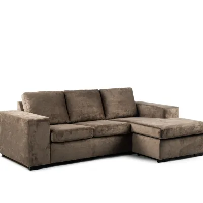 Loungebank met brede armleuningen in bruine Hotel Chique-stof