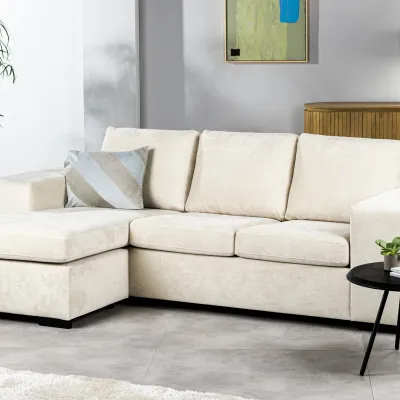 Loungebank met brede armleuningen in beige Hotel Chique-stof