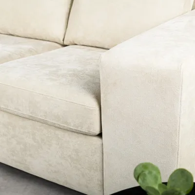Loungebank met brede armleuningen in beige Hotel Chique-stof