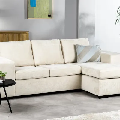 Loungebank met brede armleuningen in beige Hotel Chique-stof