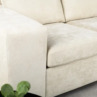Loungebank met brede armleuningen in beige Hotel Chique-stof