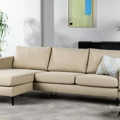 Loungebank in zandbeige Dillon-stof