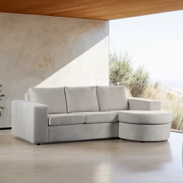 Loungebank met ronde chaise longue in beige Lord-stof