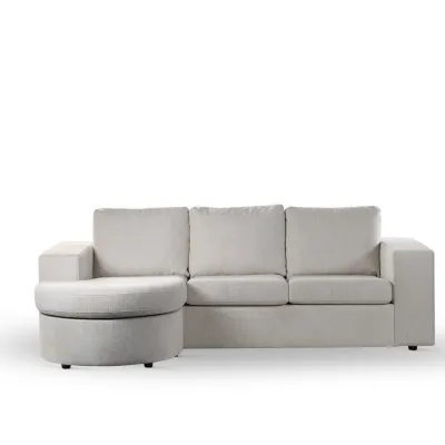 Loungebank met ronde chaise longue in beige Lord-stof