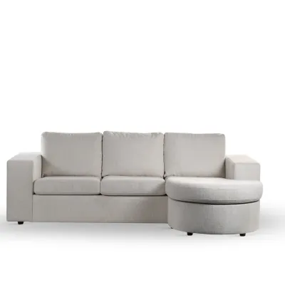Loungebank met ronde chaise longue in beige Lord-stof