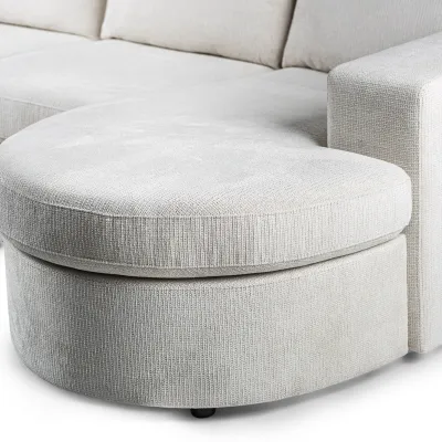 Loungebank met ronde chaise longue in beige Lord-stof
