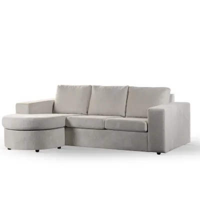 Loungebank met ronde chaise longue in beige Lord-stof