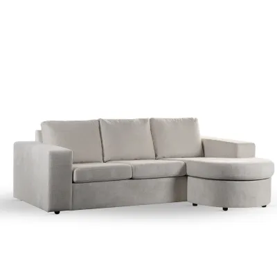 Loungebank met ronde chaise longue in beige Lord-stof