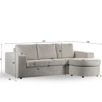 Loungebank met ronde chaise longue in beige Lord-stof