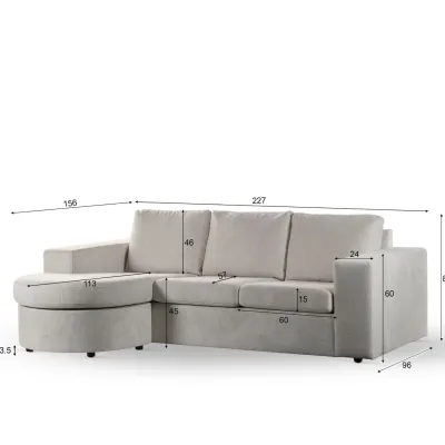 Loungebank met ronde chaise longue in beige Lord-stof