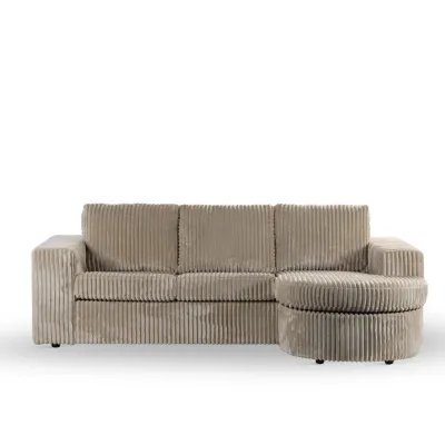 Loungebank met ronde chaise longue in beige Tillia-ribstof