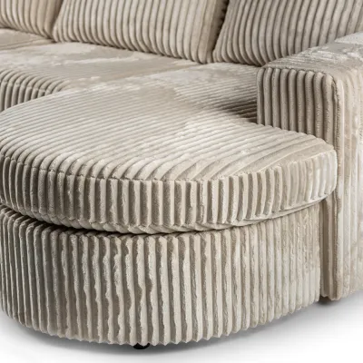 Loungebank met ronde chaise longue in beige Tillia-ribstof