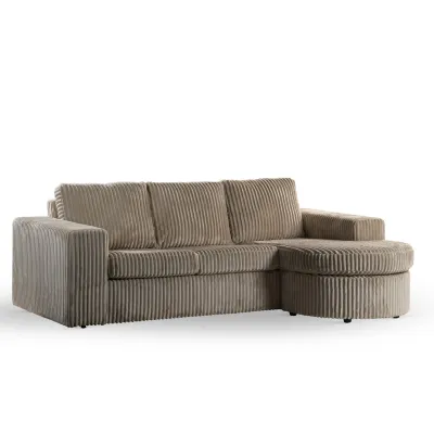 Loungebank met ronde chaise longue in beige Tillia-ribstof