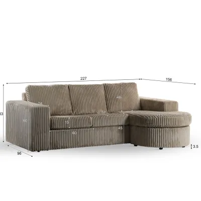 Loungebank met ronde chaise longue in beige Tillia-ribstof
