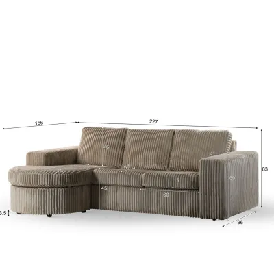 Loungebank met ronde chaise longue in beige Tillia-ribstof