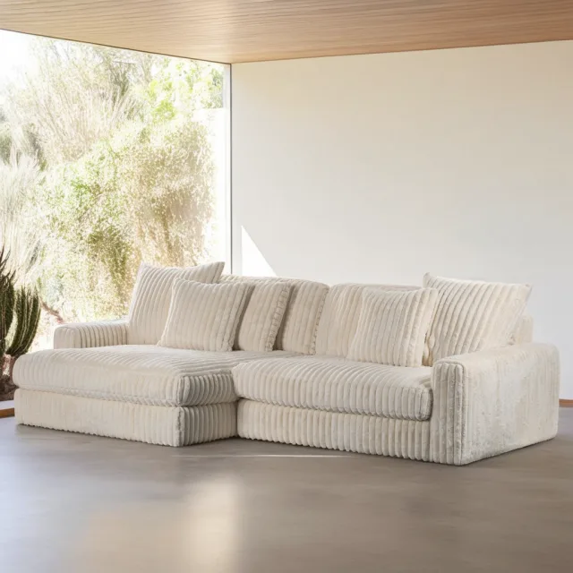 Diepe loungebank in beige Vito-ribstof