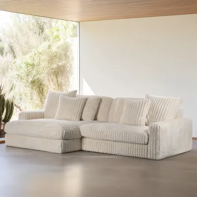 Diepe loungebank in beige Vito-ribstof