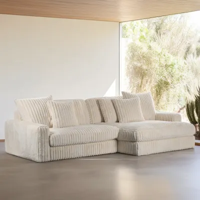 Diepe loungebank in beige Vito-ribstof