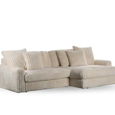 Diepe loungebank in beige Vito-ribstof