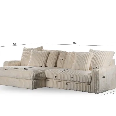 Diepe loungebank in beige Vito-ribstof