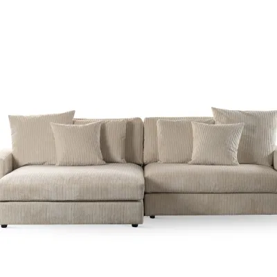 Diepe loungebank in naturel Lincoln-ribstof