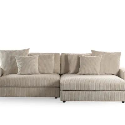 Diepe loungebank in naturel Lincoln-ribstof
